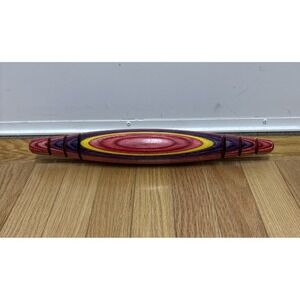 Tom Foster SIGNED Hand Turned Tapered Multicolor Carved Wood Rolling Pin 15.75x2